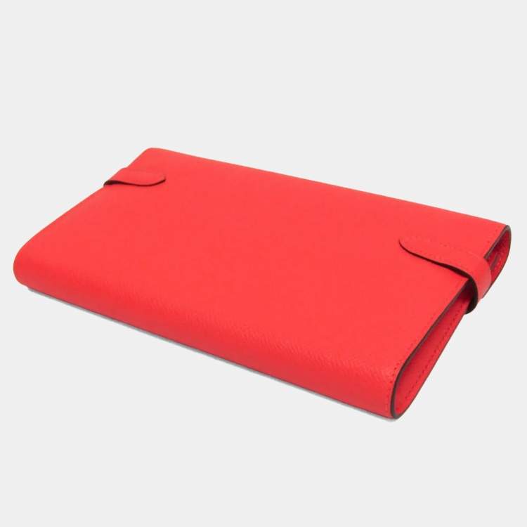 Pre Owned Hermes Kelly Wallet  Epsom Leather Long Wallet Bi-Fold Rose Jaipur Salmon Pink