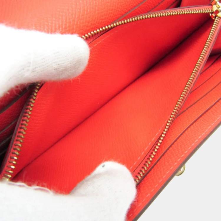 Pre Owned Hermes Kelly Wallet  Epsom Leather Long Wallet Bi-Fold Rose Jaipur Salmon Pink