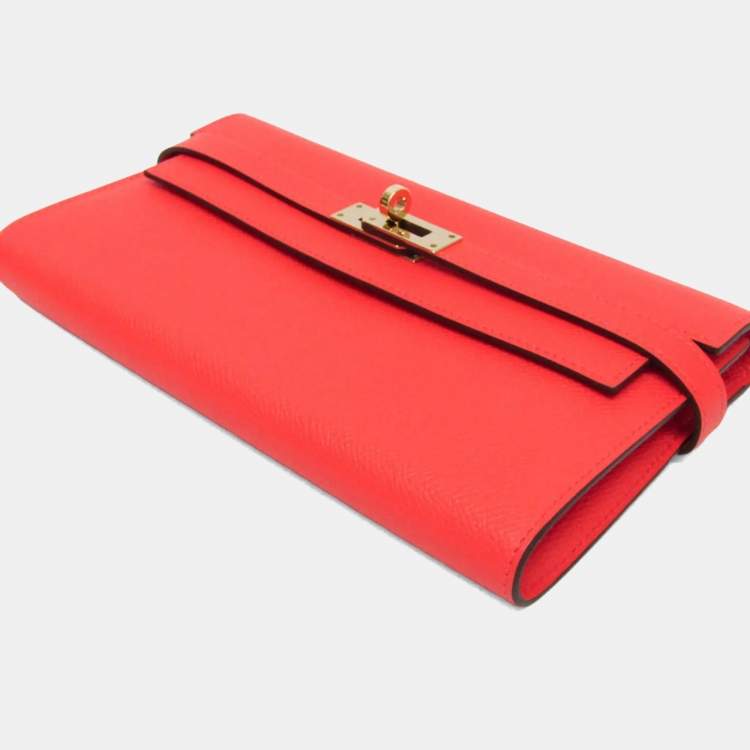 Pre Owned Hermes Kelly Wallet  Epsom Leather Long Wallet Bi-Fold Rose Jaipur Salmon Pink
