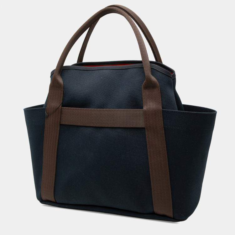 Pre Owned Hermes Blue Brown Toile Sac de Pansage Grooming Bag