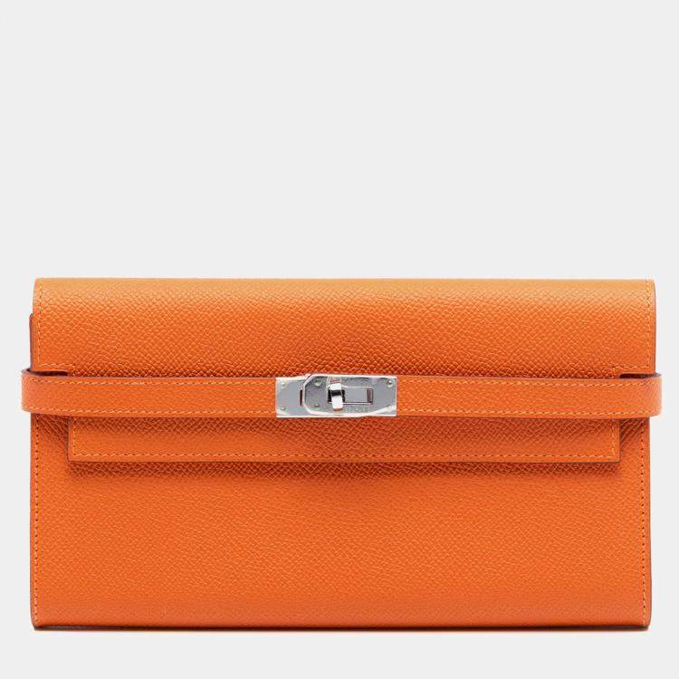 Pre Owned Hermes Orange Epsom Kelly Longue Wallet long wallets