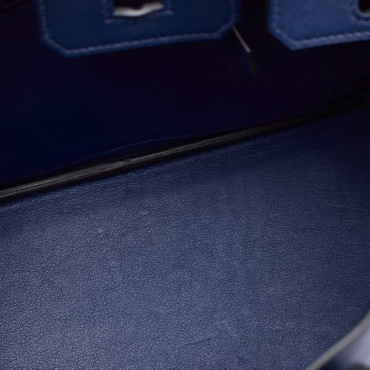 Pre Owned Hermes Birkin 25 Palladium Finish Bleu Saphir Swift Leather Tote