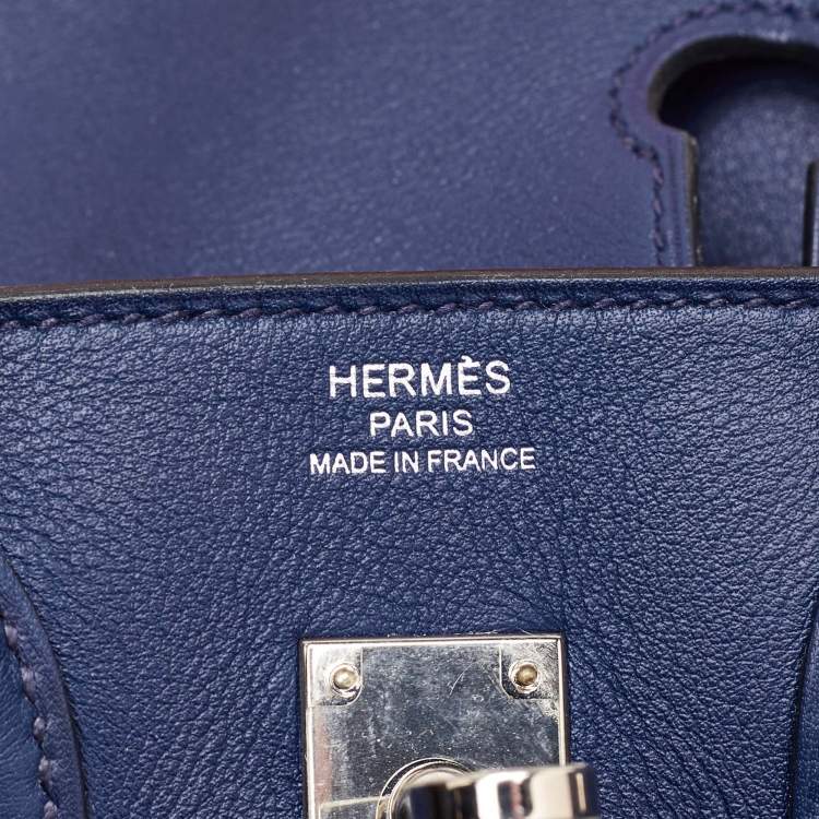 Pre Owned Hermes Birkin 25 Palladium Finish Bleu Saphir Swift Leather Tote