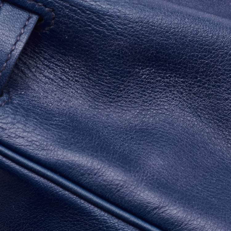 Pre Owned Hermes Birkin 25 Palladium Finish Bleu Saphir Swift Leather Tote