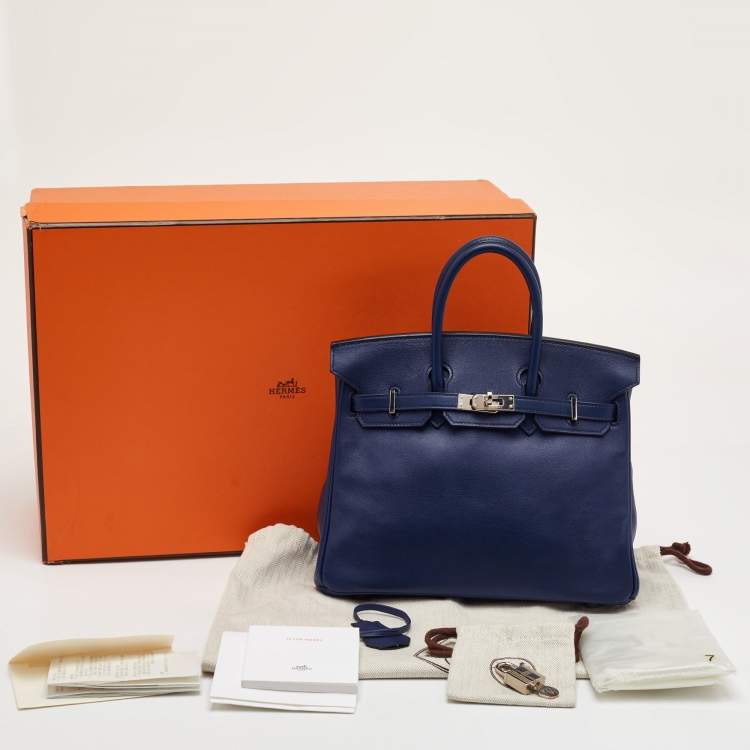 Pre Owned Hermes Birkin 25 Palladium Finish Bleu Saphir Swift Leather Tote