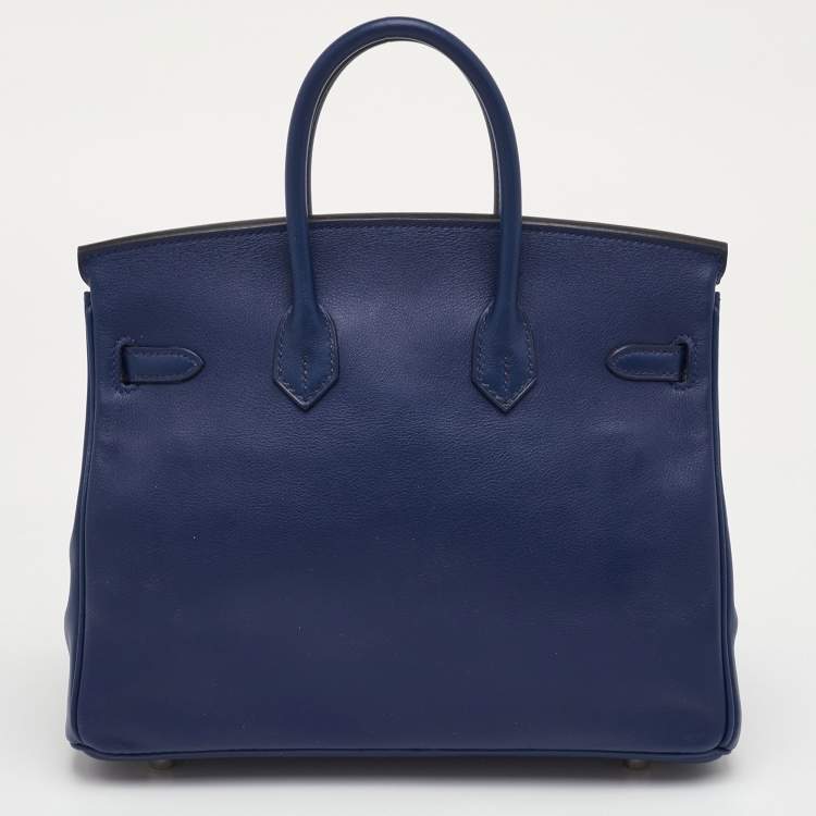 Pre Owned Hermes Birkin 25 Palladium Finish Bleu Saphir Swift Leather Tote