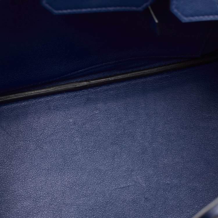 Pre Owned Hermes Birkin 25 Palladium Finish Bleu Saphir Swift Leather Tote