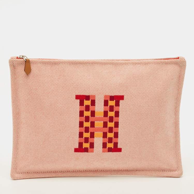 Pre Owned Hermes H Tissage Vermilion Canvas Pouch