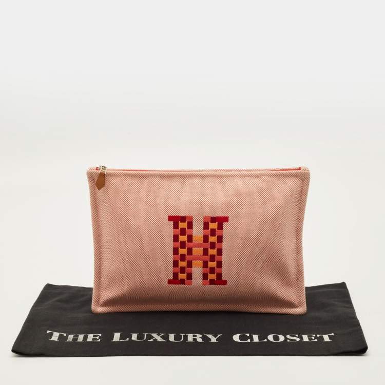 Pre Owned Hermes H Tissage Vermilion Canvas Pouch
