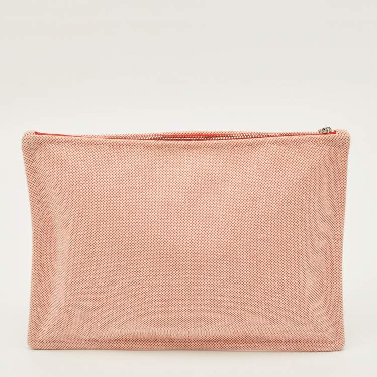 Pre Owned Hermes H Tissage Vermilion Canvas Pouch
