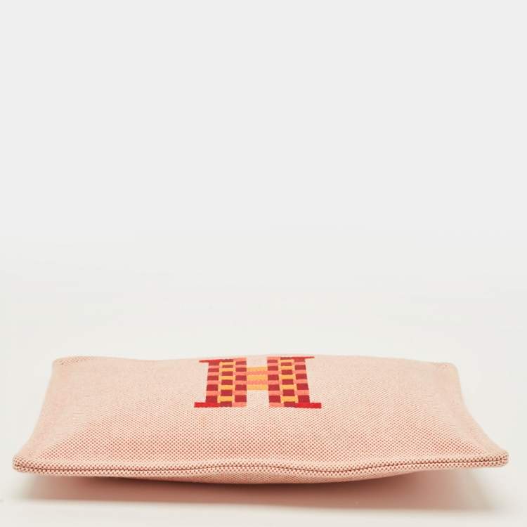Pre Owned Hermes H Tissage Vermilion Canvas Pouch
