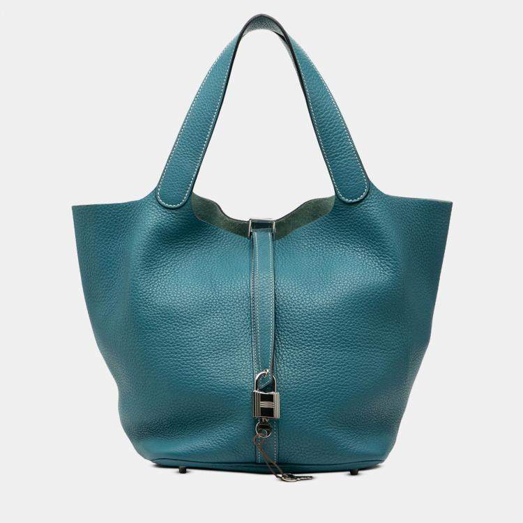 Pre Owned Hermes Blue Clemence Picotin Lock 22