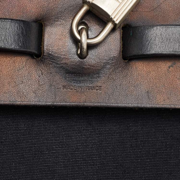 Pre Owned Hermes Herbag Black Toile Canvas and Vache Hunter Top Handle Bag