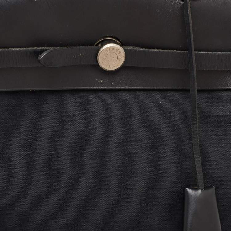 Pre Owned Hermes Herbag Black Toile Canvas and Vache Hunter Top Handle Bag