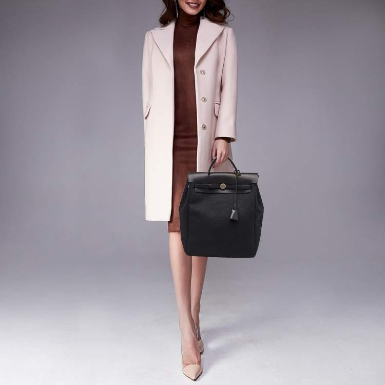 Pre Owned Hermes Herbag Black Toile Canvas and Vache Hunter Top Handle Bag