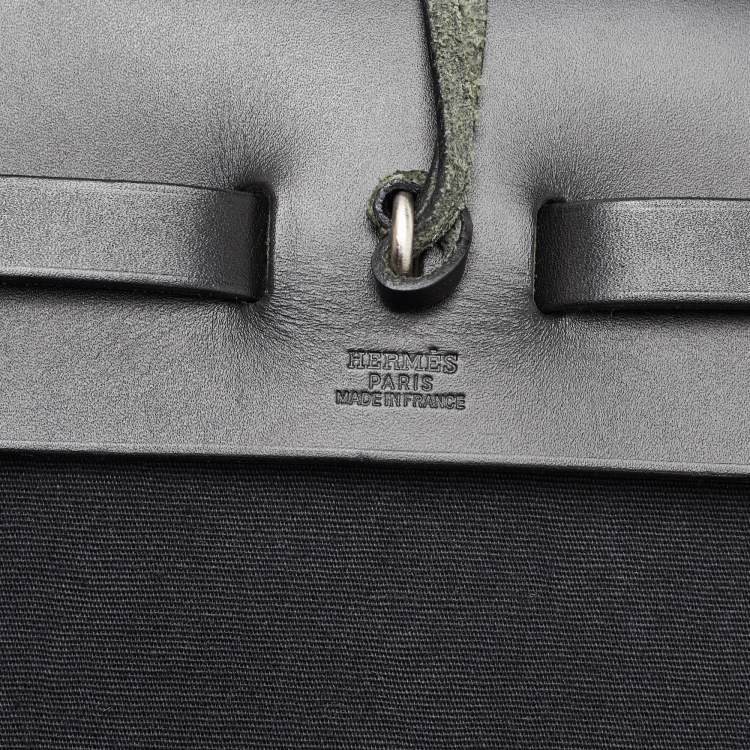 Pre Owned Hermes Herbag 39 Black Toile Canvas and Vache Hunter Top Handle Bag