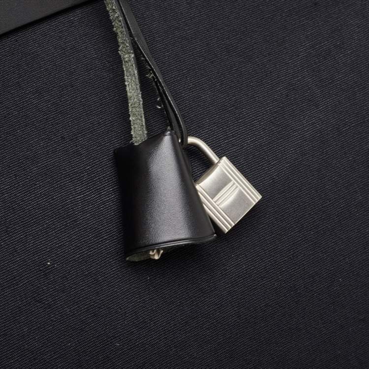 Pre Owned Hermes Herbag 39 Black Toile Canvas and Vache Hunter Top Handle Bag