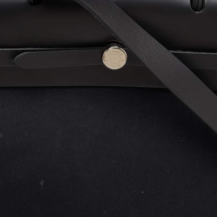 Pre Owned Hermes Herbag 39 Black Toile Canvas and Vache Hunter Top Handle Bag