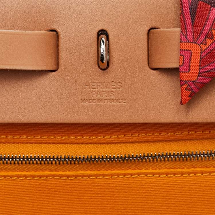 Pre Owned Hermes Herbag Zip 31 Jaune d'Or/Natural Toile and Vache Hunter Top Handle Bag