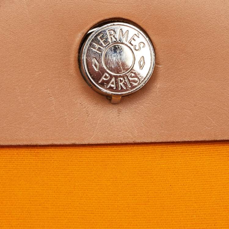 Pre Owned Hermes Herbag Zip 31 Jaune d'Or/Natural Toile and Vache Hunter Top Handle Bag