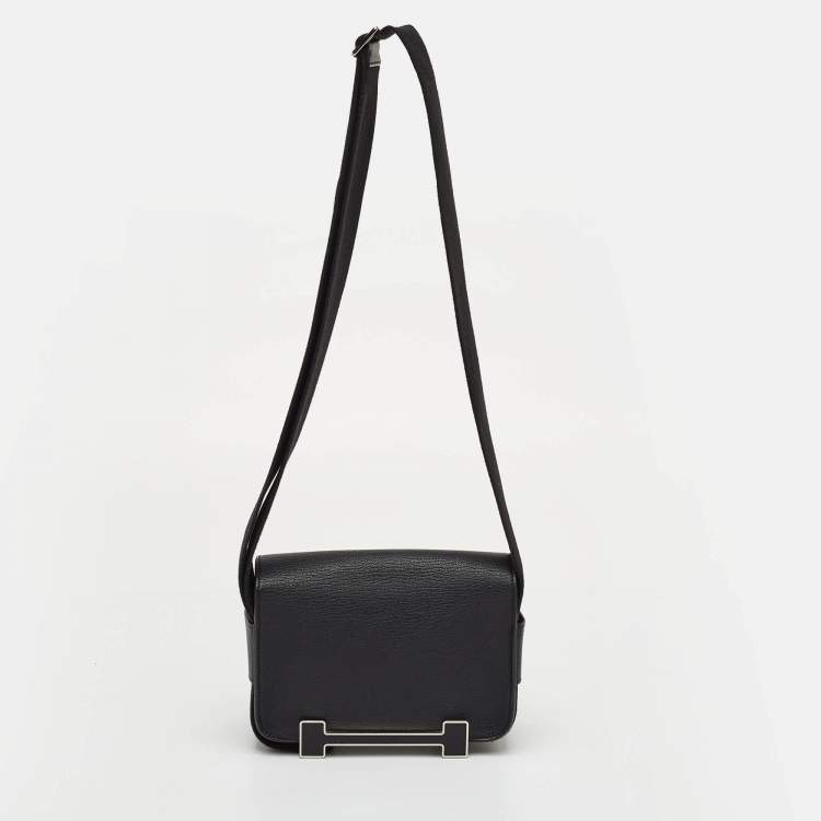 Pre Owned Hermès Geta Black Chevre Mysore Leather Shoulder Bag