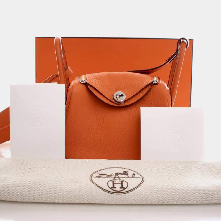 Pre Owned Hermes Orange Clemence Mini Lindy 20