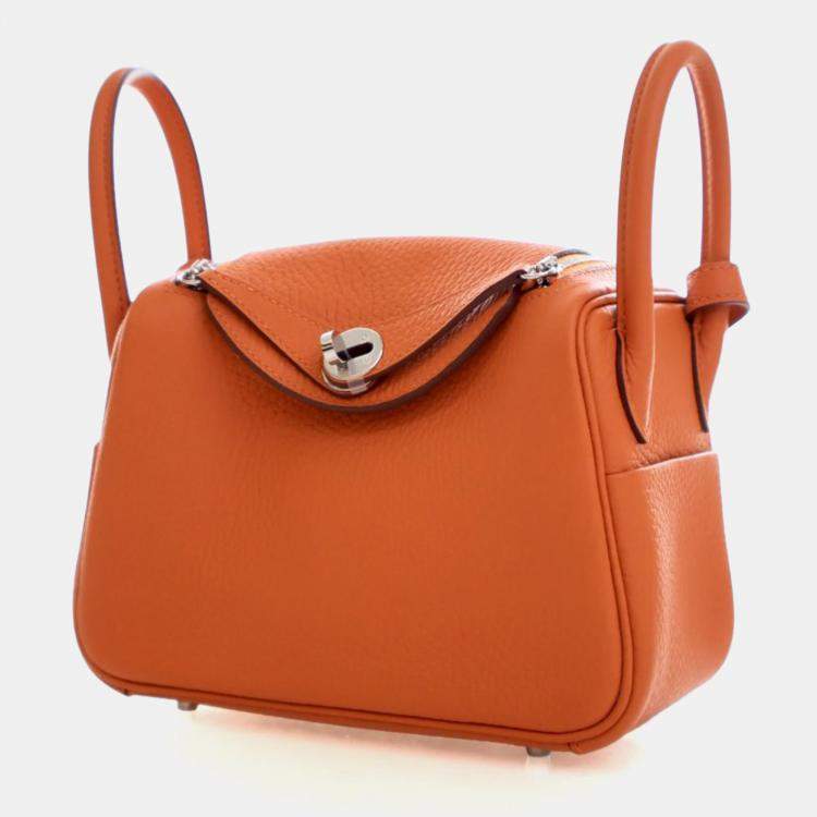Pre Owned Hermes Orange Clemence Mini Lindy 20