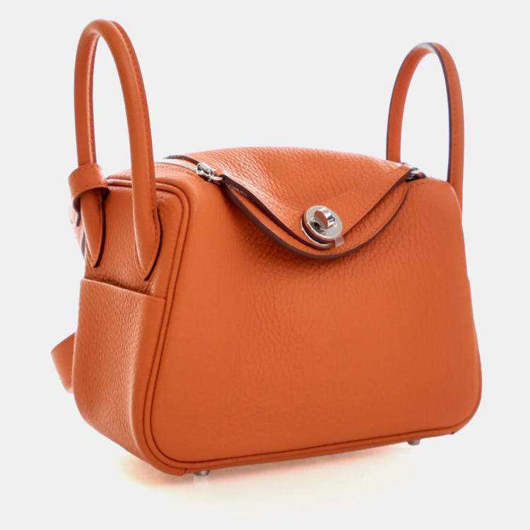 Pre Owned Hermes Orange Clemence Mini Lindy 20