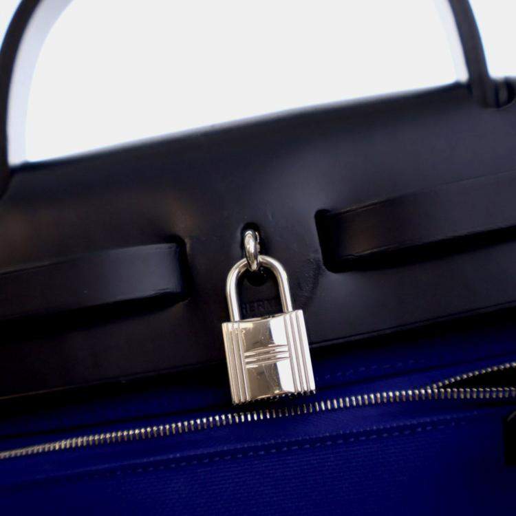 Pre Owned Hermes Bleu Electrique Toile H Herbag Zip 31