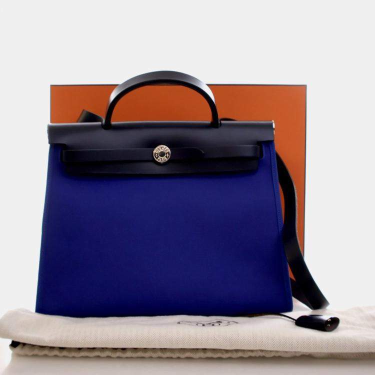 Pre Owned Hermes Bleu Electrique Toile H Herbag Zip 31