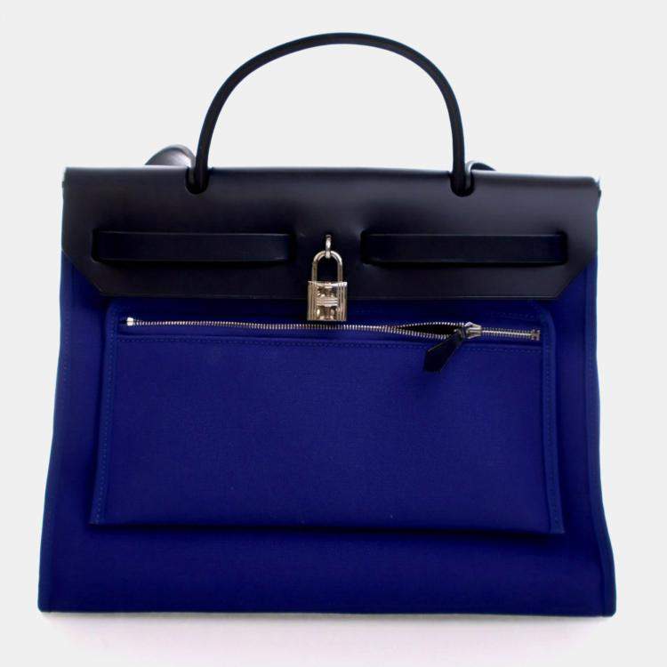 Pre Owned Hermes Bleu Electrique Toile H Herbag Zip 31