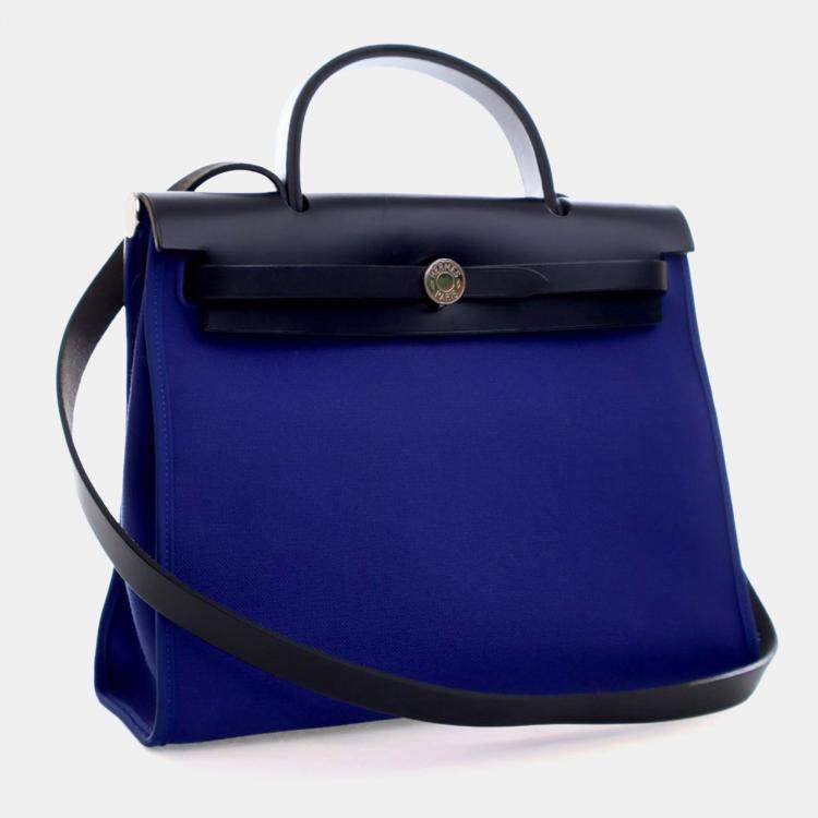Pre Owned Hermes Bleu Electrique Toile H Herbag Zip 31
