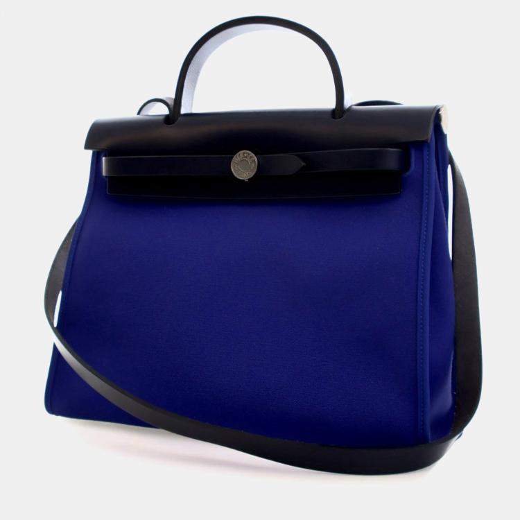 Pre Owned Hermes Bleu Electrique Toile H Herbag Zip 31