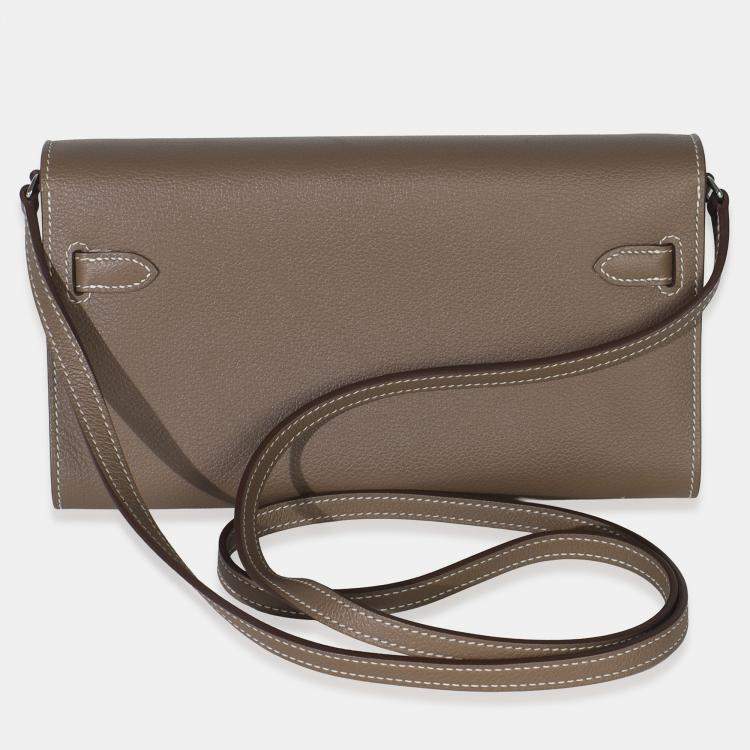 Pre Owned Hermes Etoupe Evercolor Kelly Wallet To Go PHW