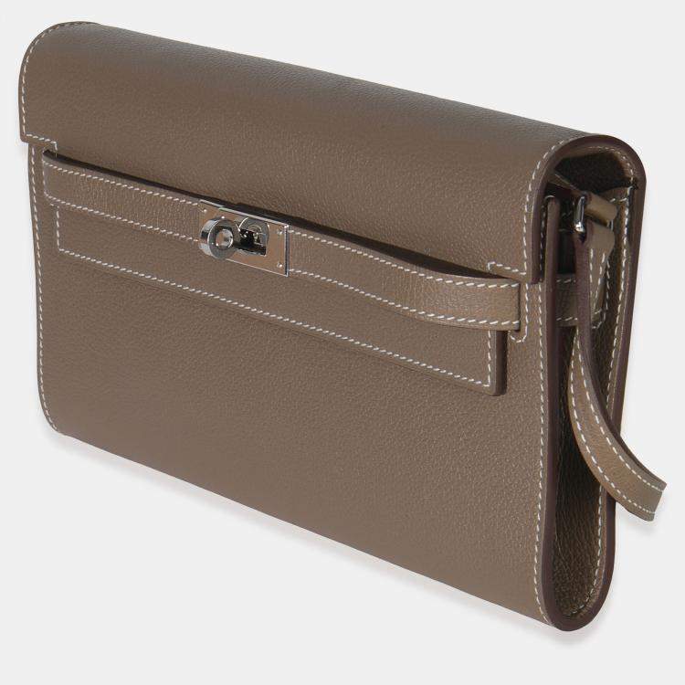 Pre Owned Hermes Etoupe Evercolor Kelly Wallet To Go PHW