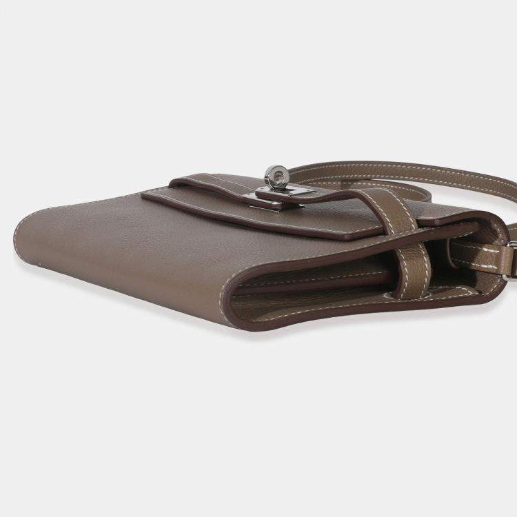 Pre Owned Hermes Etoupe Evercolor Kelly Wallet To Go PHW