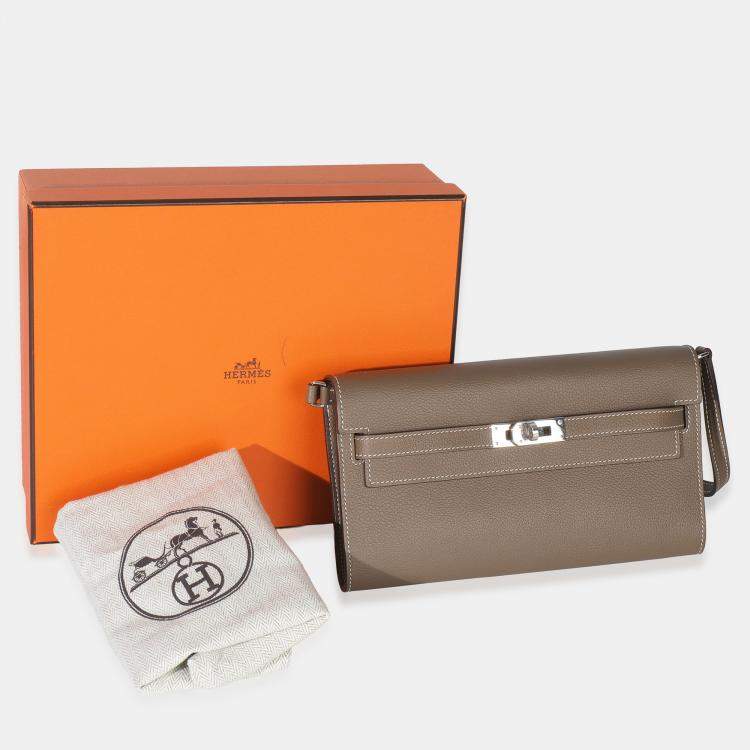 Pre Owned Hermes Etoupe Evercolor Kelly Wallet To Go PHW