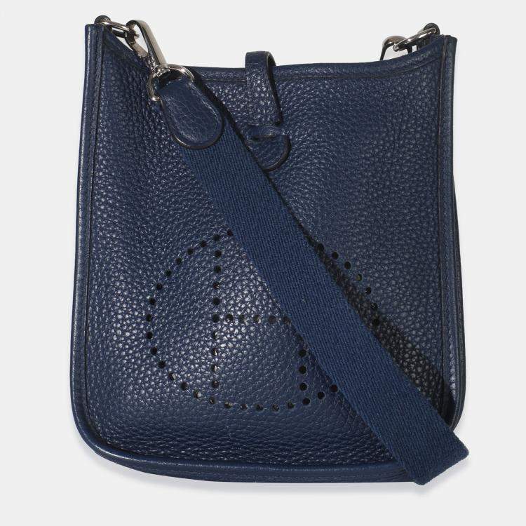 Pre Owned Hermes Bleu Saphir Clemence Mini Evelyne TPM PHW