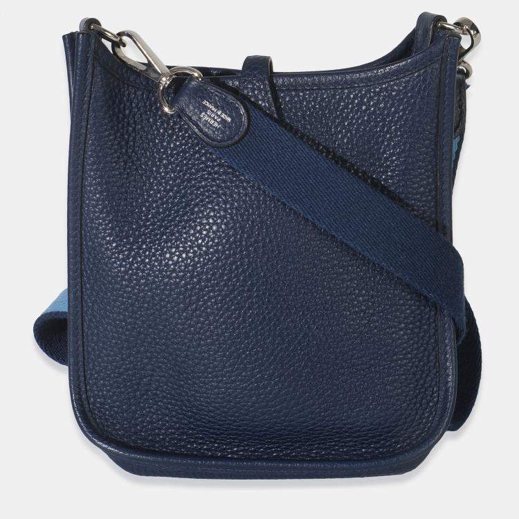 Pre Owned Hermes Bleu Saphir Clemence Mini Evelyne TPM PHW