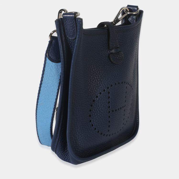 Pre Owned Hermes Bleu Saphir Clemence Mini Evelyne TPM PHW