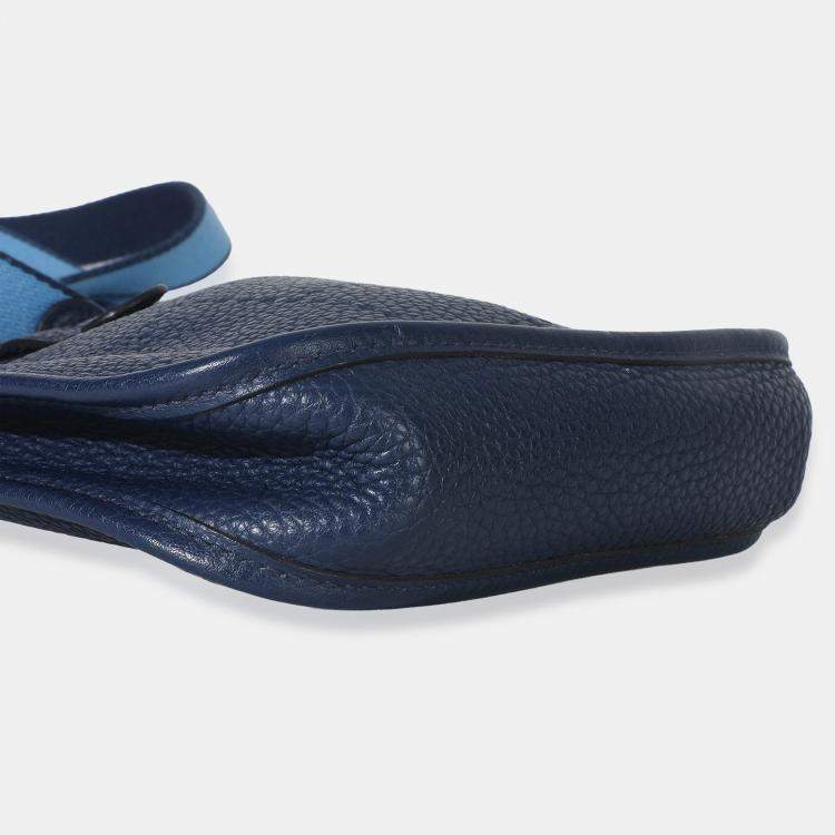 Pre Owned Hermes Bleu Saphir Clemence Mini Evelyne TPM PHW