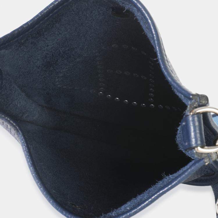 Pre Owned Hermes Bleu Saphir Clemence Mini Evelyne TPM PHW