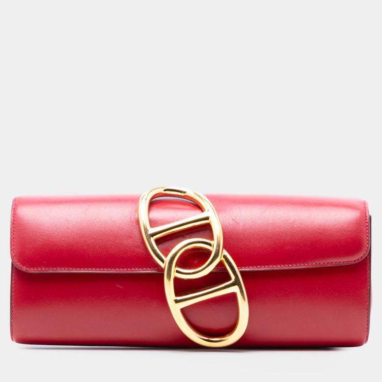 Pre Owned Hermes Red Tadelakt Egee Clutch