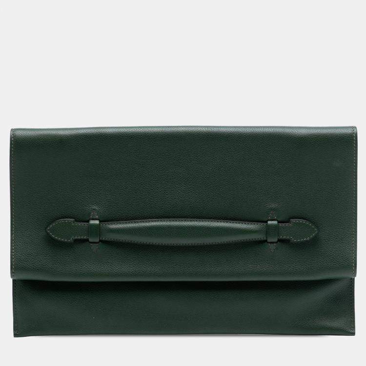 Pre Owned Hermes Green Evercolor Pliplat Clutch