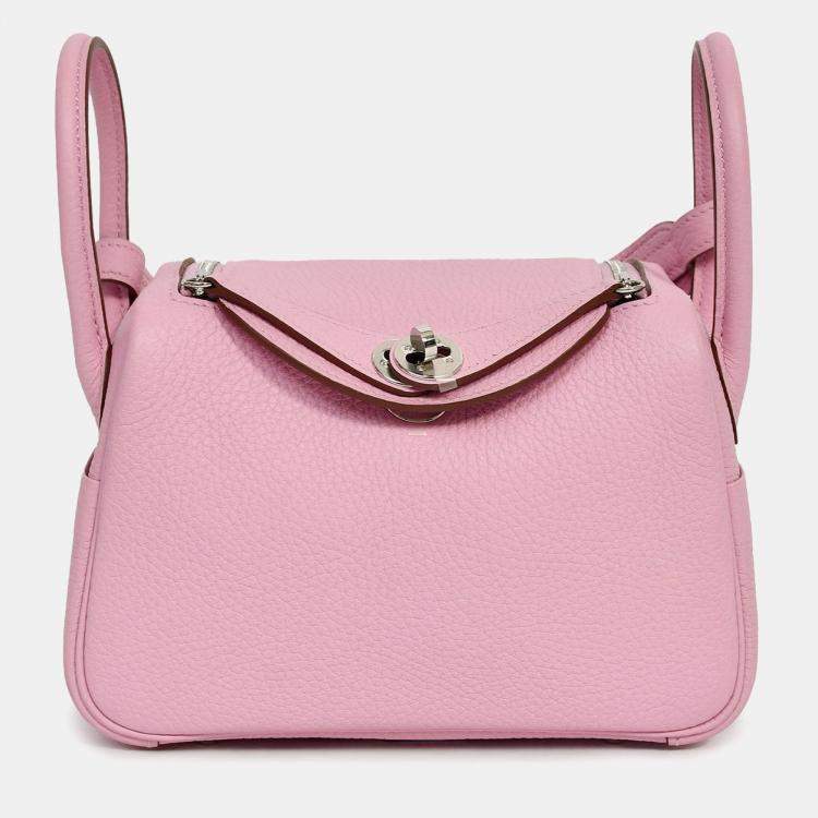 Pre Owned Hermes 2022 Mauve Sylvestre Clemence Leather Mini Lindy