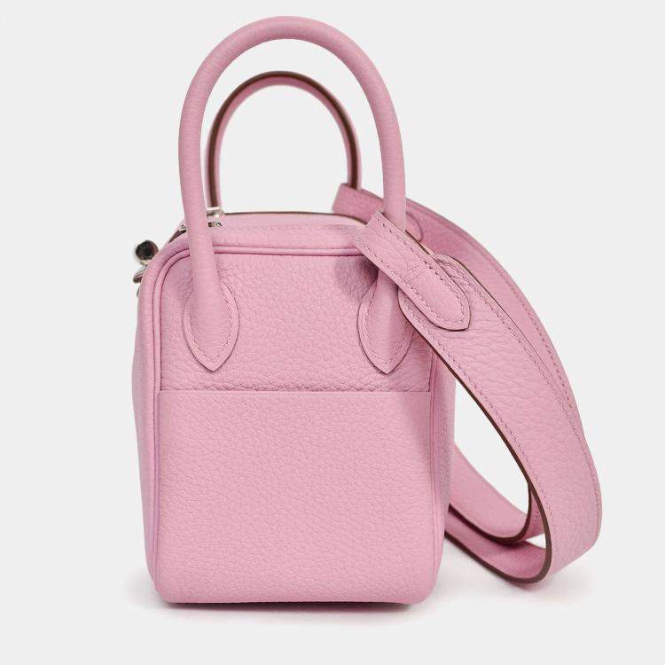 Pre Owned Hermes 2022 Mauve Sylvestre Clemence Leather Mini Lindy