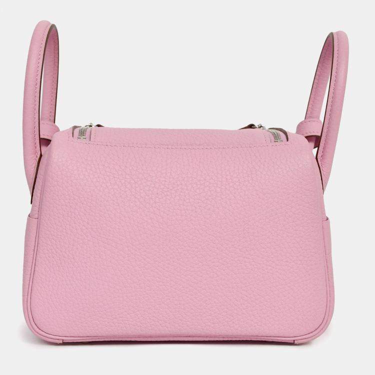 Pre Owned Hermes 2022 Mauve Sylvestre Clemence Leather Mini Lindy