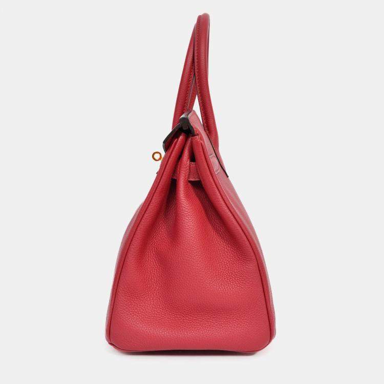 Pre Owned Hermes 2016 Rouge Clemence Leather Birkin 30 GHW