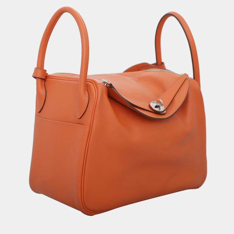 Pre Owned Hermes Lindy 30 Leather Orange Bag