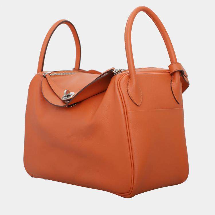 Pre Owned Hermes Lindy 30 Leather Orange Bag